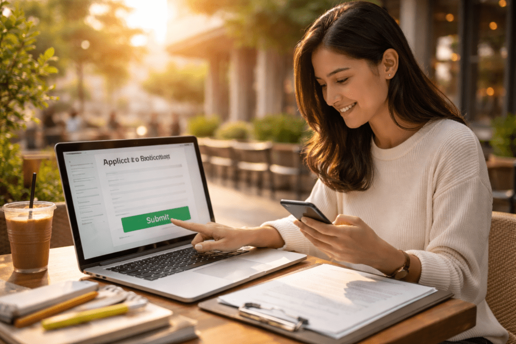 Student submitting online application before deadline