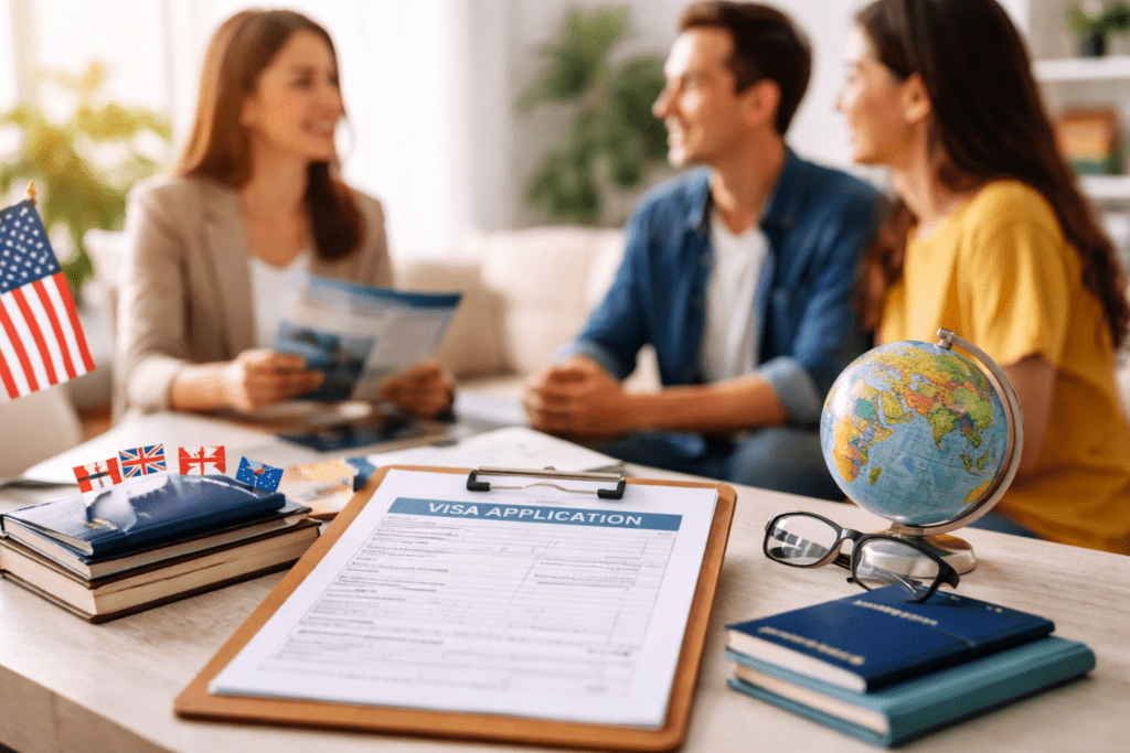 Student visa consultation meeting with documents