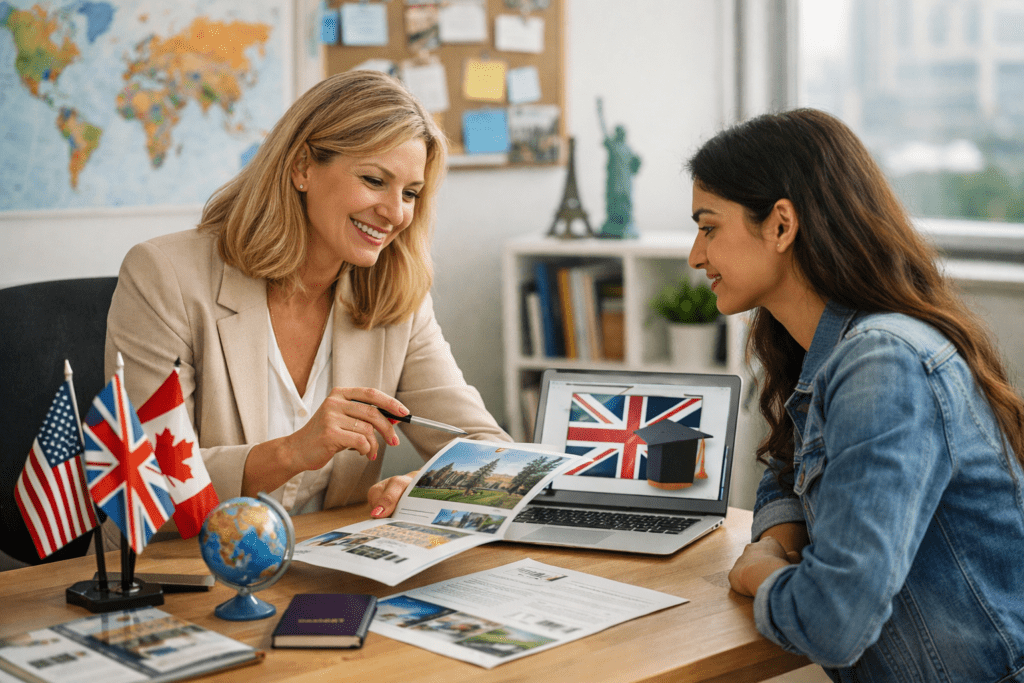 Education consultant advising student about studying abroad