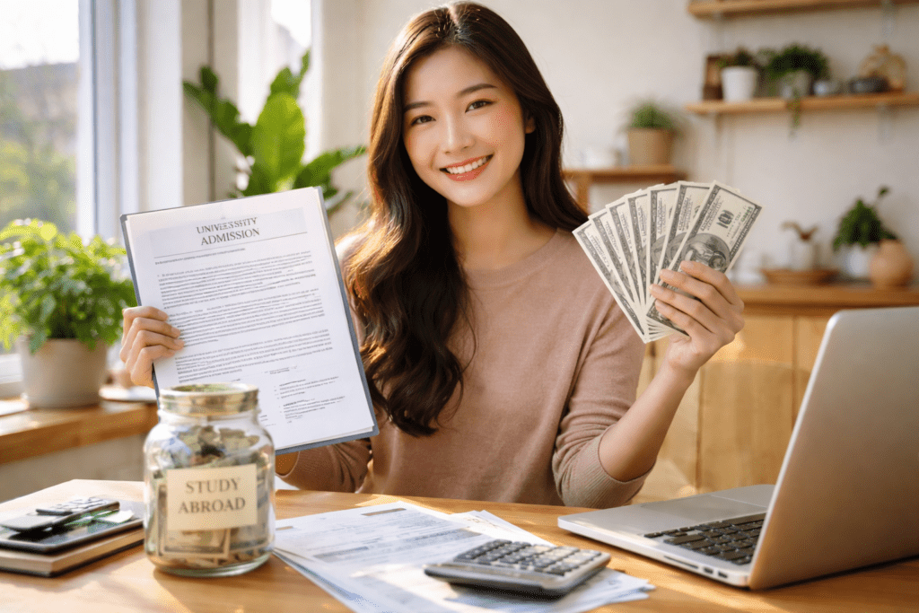 Student showing funds for study abroad expenses