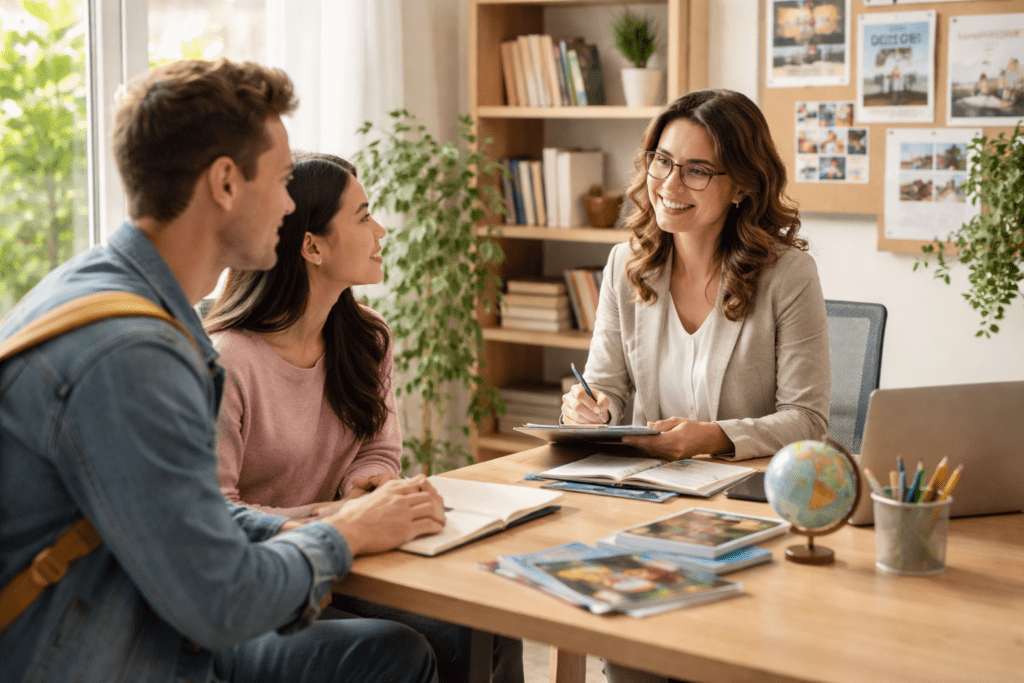 Students receiving guidance from professional education counselor
