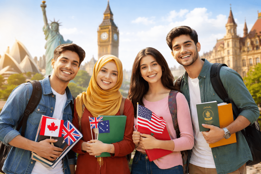 Pakistani students exploring popular international study destinations
