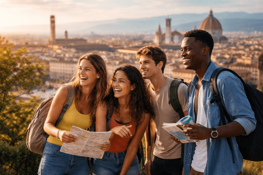 Students exploring city during study abroad experience