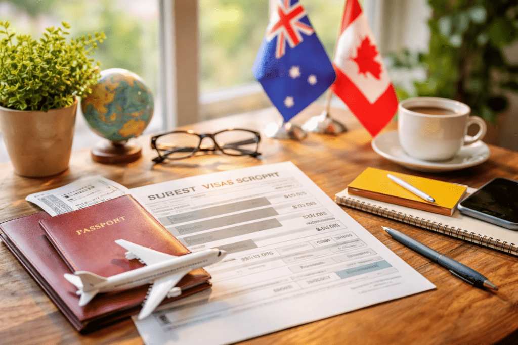 Student visa documents with English test results